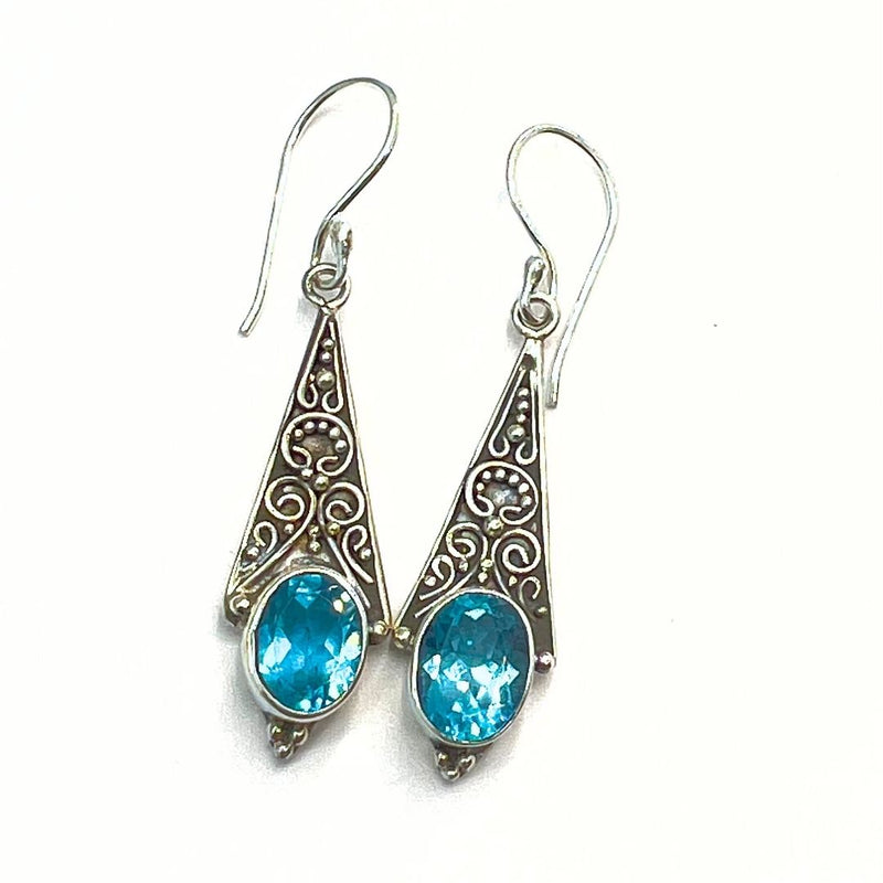 Blue topaz earrings faceted filigree