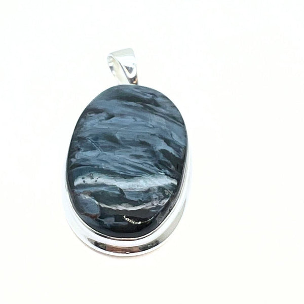 Rainbow moonstone, drop-shaped silver pendant