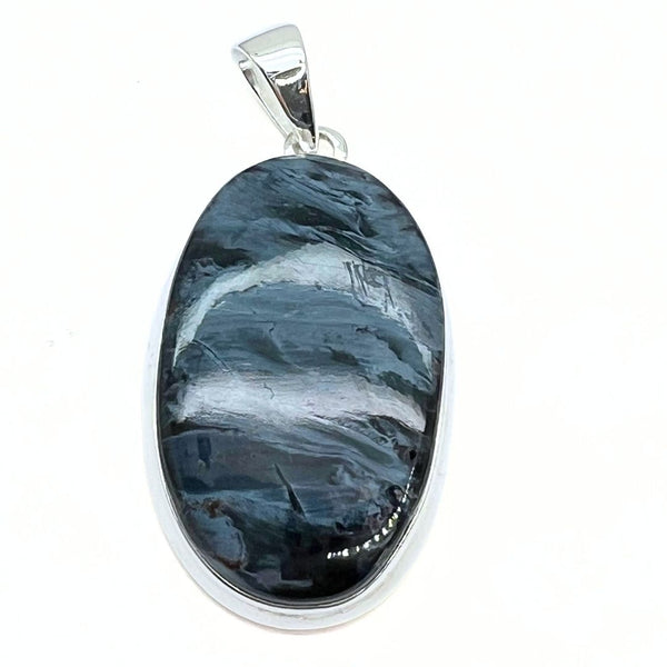 Rainbow moonstone, drop-shaped silver pendant