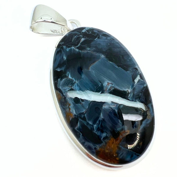 Rainbow moonstone, drop-shaped silver pendant