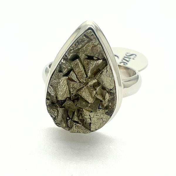 Pyrite raw crystal in silver ring