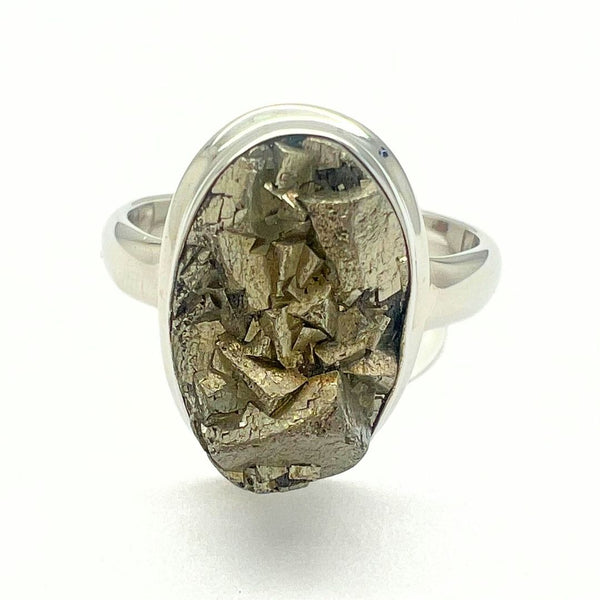 Pyrite raw crystal in silver ring