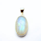 Rainbow moonstone, small oval pendant in plain silver