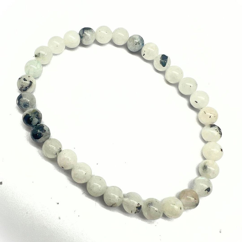 Regnbågsmånsten med svart och blått glitter armband med runda 6 mm