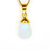 Rainbow Moonstone, Dew Crystal Drop gold-plated silver pendant