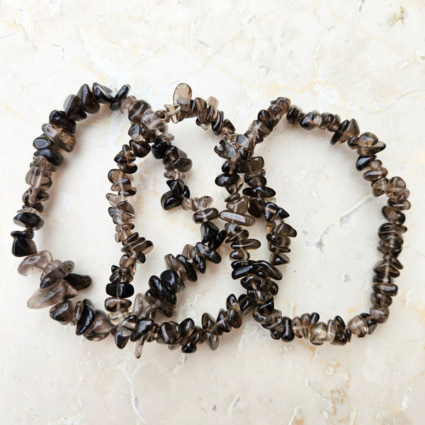 Smoky quartz, chip bracelet on elastic thread