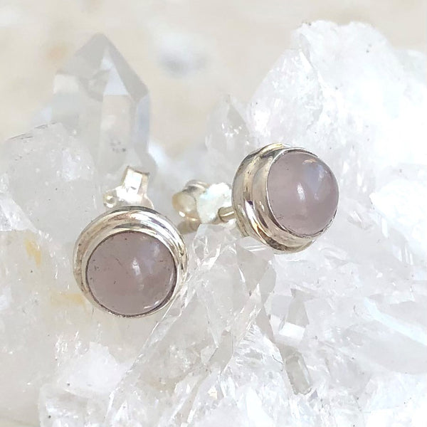 Rose quartz earrings on pins
