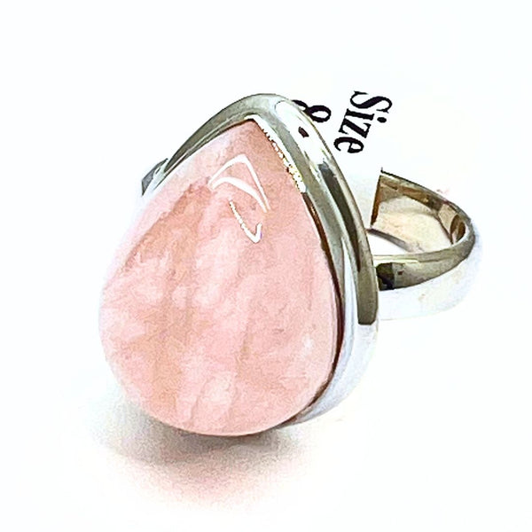 Rose quartz, ring with tip in silver