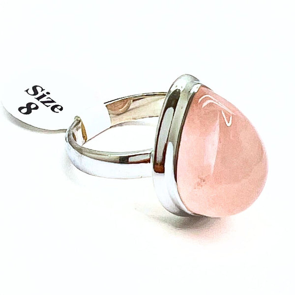Rose quartz, ring with tip in silver