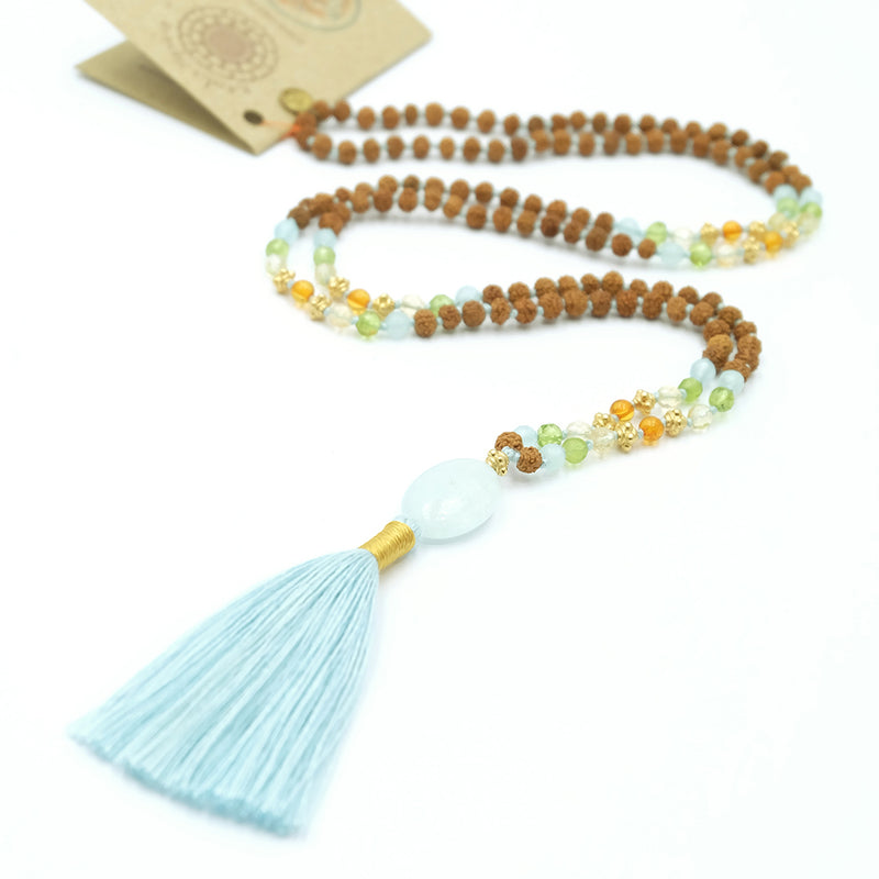 Aquamarine, Ocean Wave Rudraksha Mala