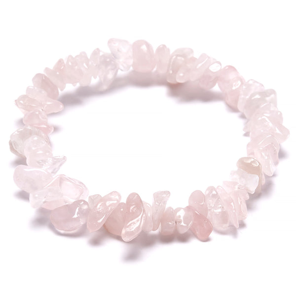 Rose quartz, chip bracelet with elastic thread