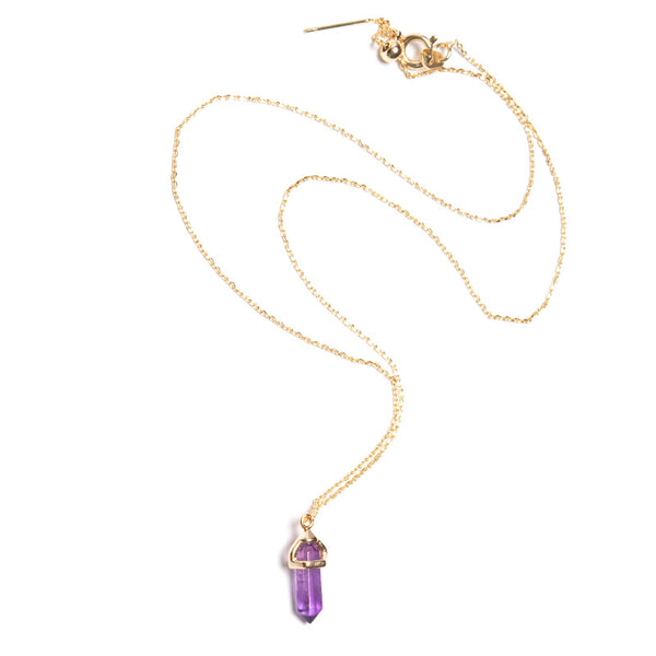 Amethyst, gold necklace with lace