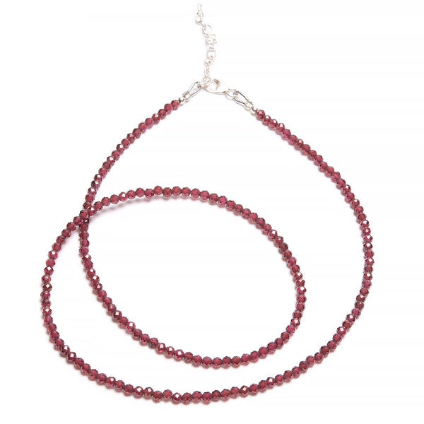 Garnet, thin necklace faceted