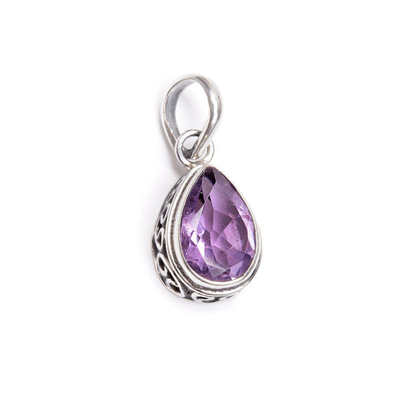 Amethyst, drop-shaped pendant with filigree