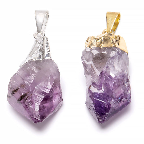 Amethyst, natural lace pendant in silver or gold