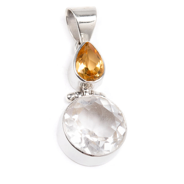 Rock crystal and citrine, silver pendant