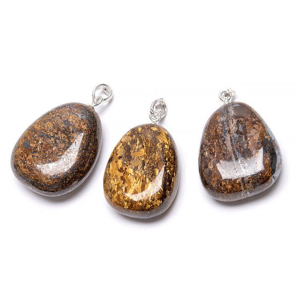Bronzite, small tumbled pendant with silver mount