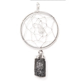 Tourmaline, pendant in the form of a dream catcher, silver-plated