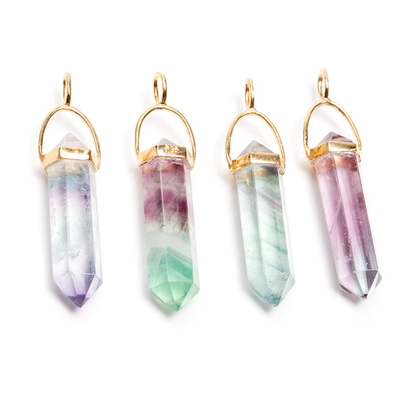 Fluorite, pendant with double-terminated tip in gold-plated silver