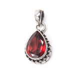 Garnet, small drop of silver pendant