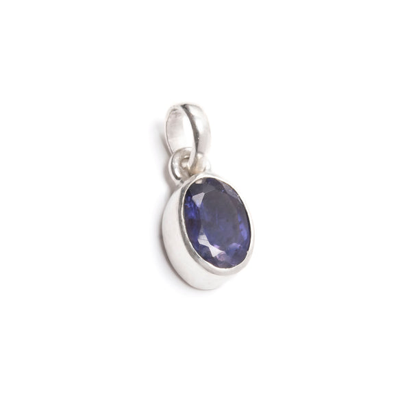 Iolite, small oval silver pendant