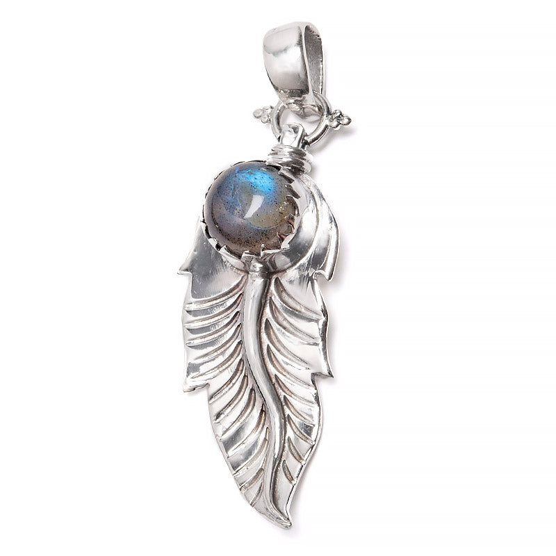 Labradorite, crystal pendant with feather