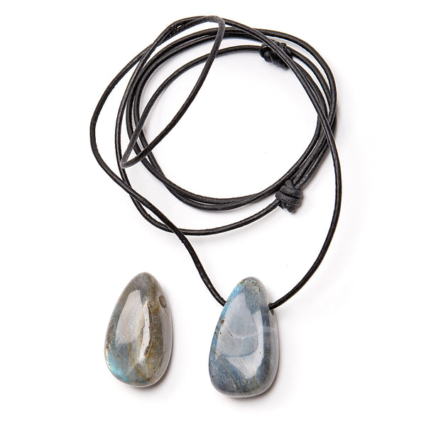 Labradorite, tumbled pendant or necklace on leather strap