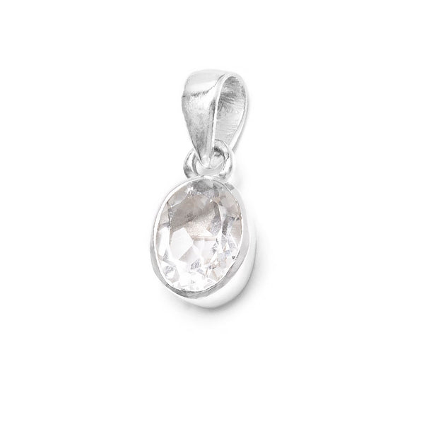 Rock crystal, month stone for April in silver pendant