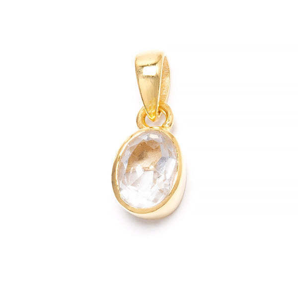 Rock crystal, month stone for April in gold plated silver pendant