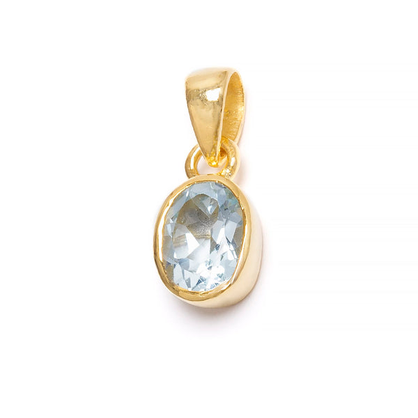 Blue topaz, month stone for December in gold-plated silver pendant