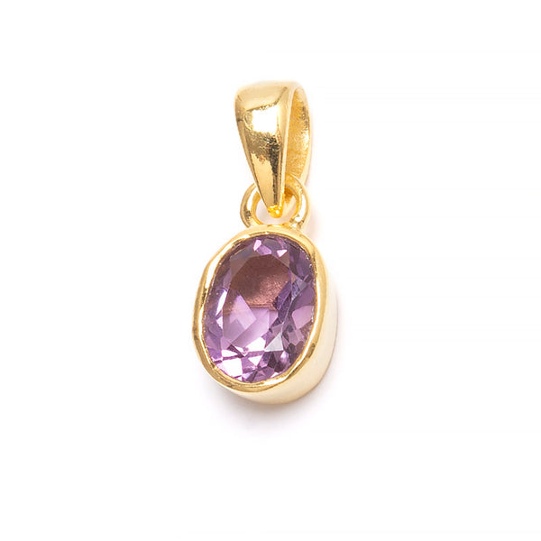 Amethyst, month stone for February in gold plated silver pendant