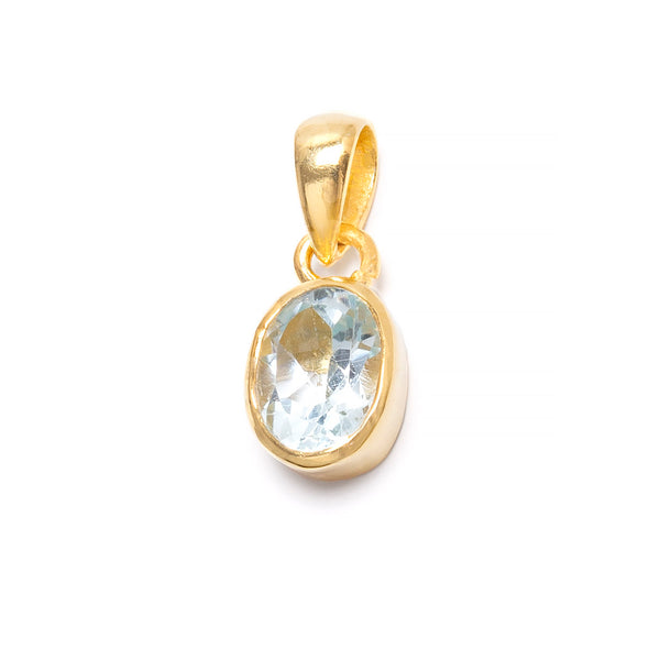 Aquamarine, month stone for March in gold-plated silver pendant