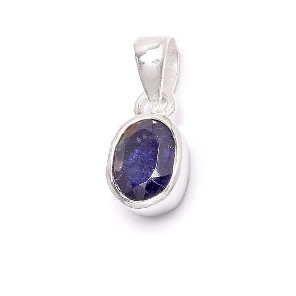 Iolite, month stone for September in silver pendant