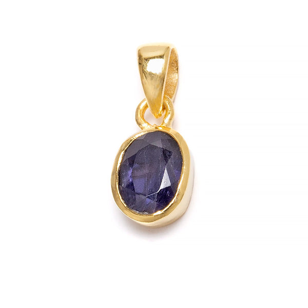 Iolite, month stone for September in gold-plated silver pendant