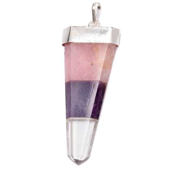 Rose quartz, amethyst &amp; rock crystal, lace pendant