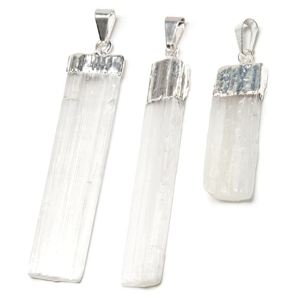 Selenite, raw natural rod in silver plated setting