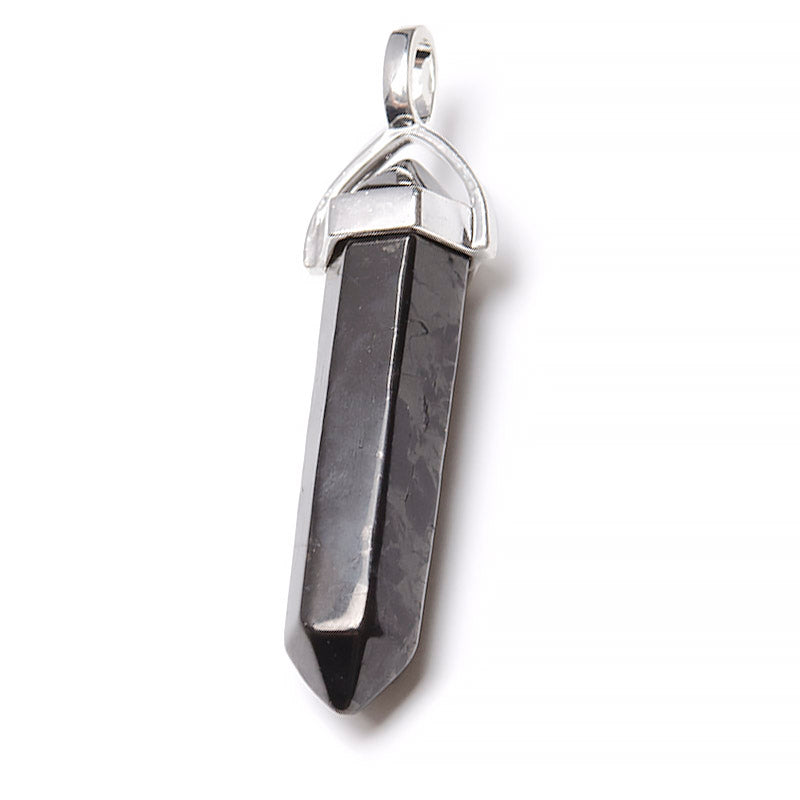 Shungite, stainless steel lace pendant