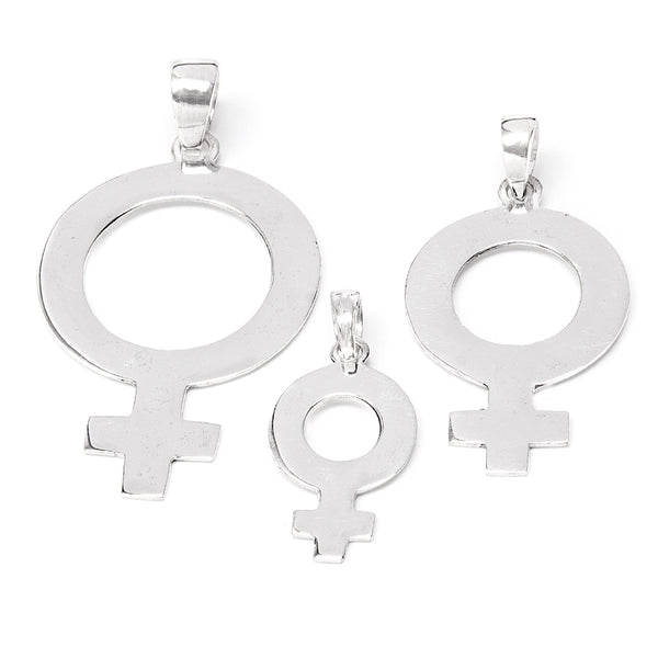 Venus sign, female symbol in silver pendant