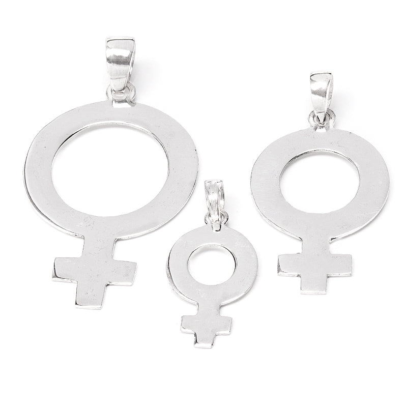 Venus sign, female symbol in silver pendant