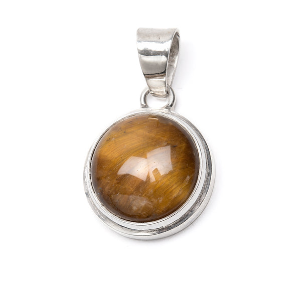 Tiger's eye, round silver pendant