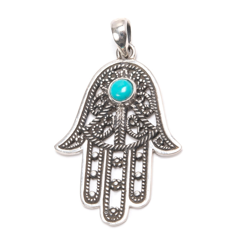 Turquoise, Hamsa's hand silver pendant