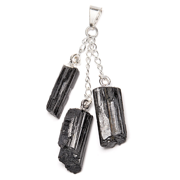 Tourmaline black, pendant with three natural crystals