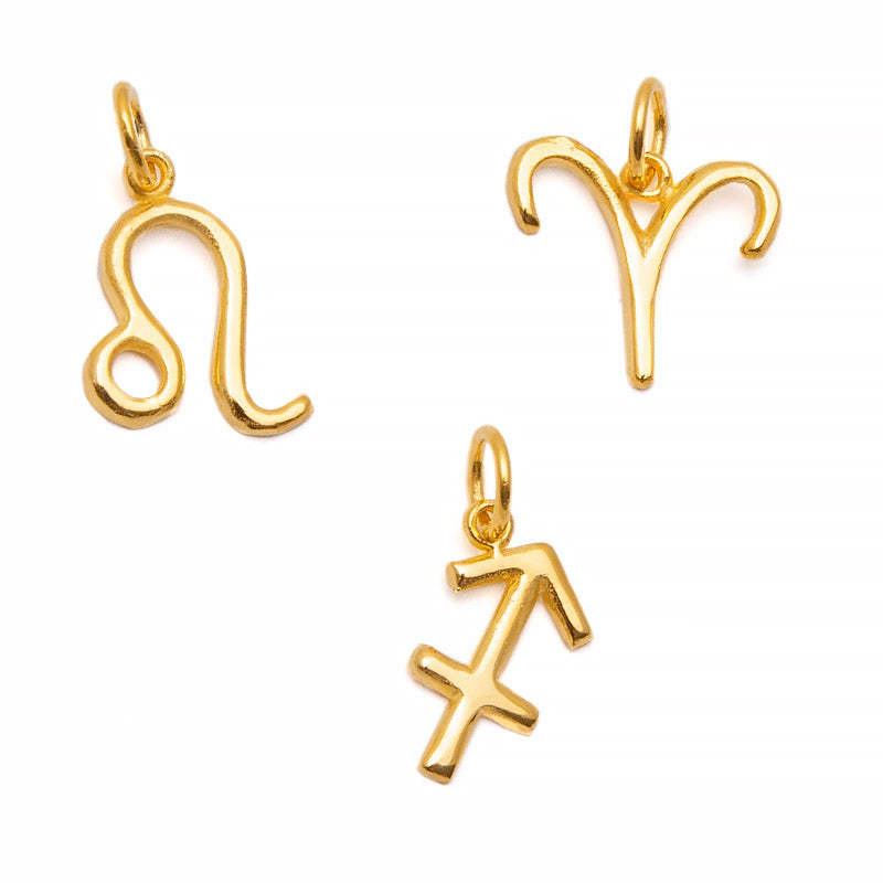 Aries, Leo &amp; Sagittarius, zodiac sign pendants in gold