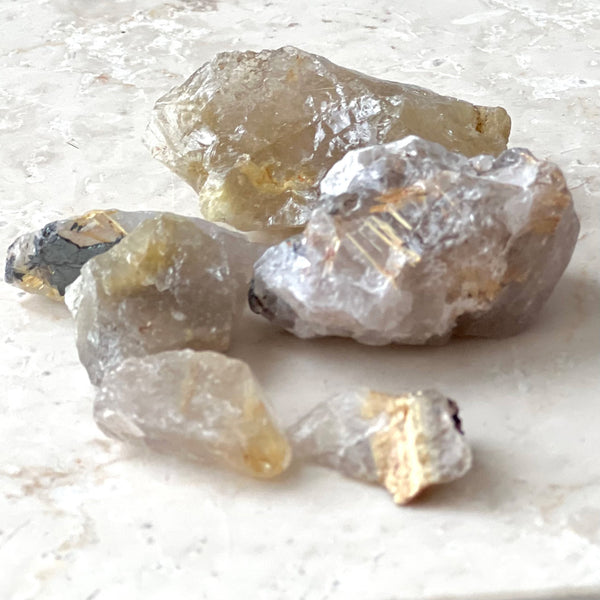 Rutile quartz raw mineral, gold rutiles