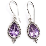Amethyst drop earring with filigree