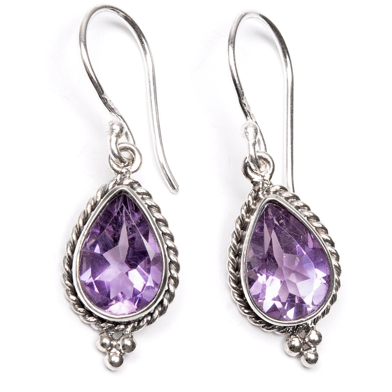 Amethyst drop earring with filigree