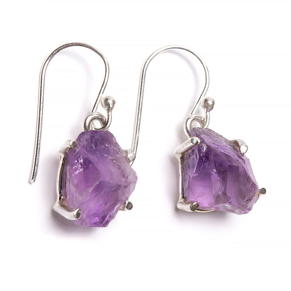 Amethyst, earring claw set with hook