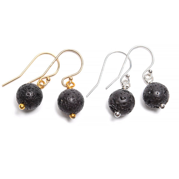 Lava stone black, earring silver or gold