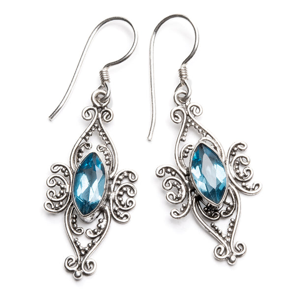 Blue topaz, earrings with filigree