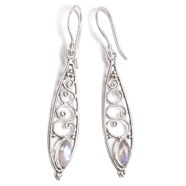 Rainbow moonstone, earring with elliptical silver